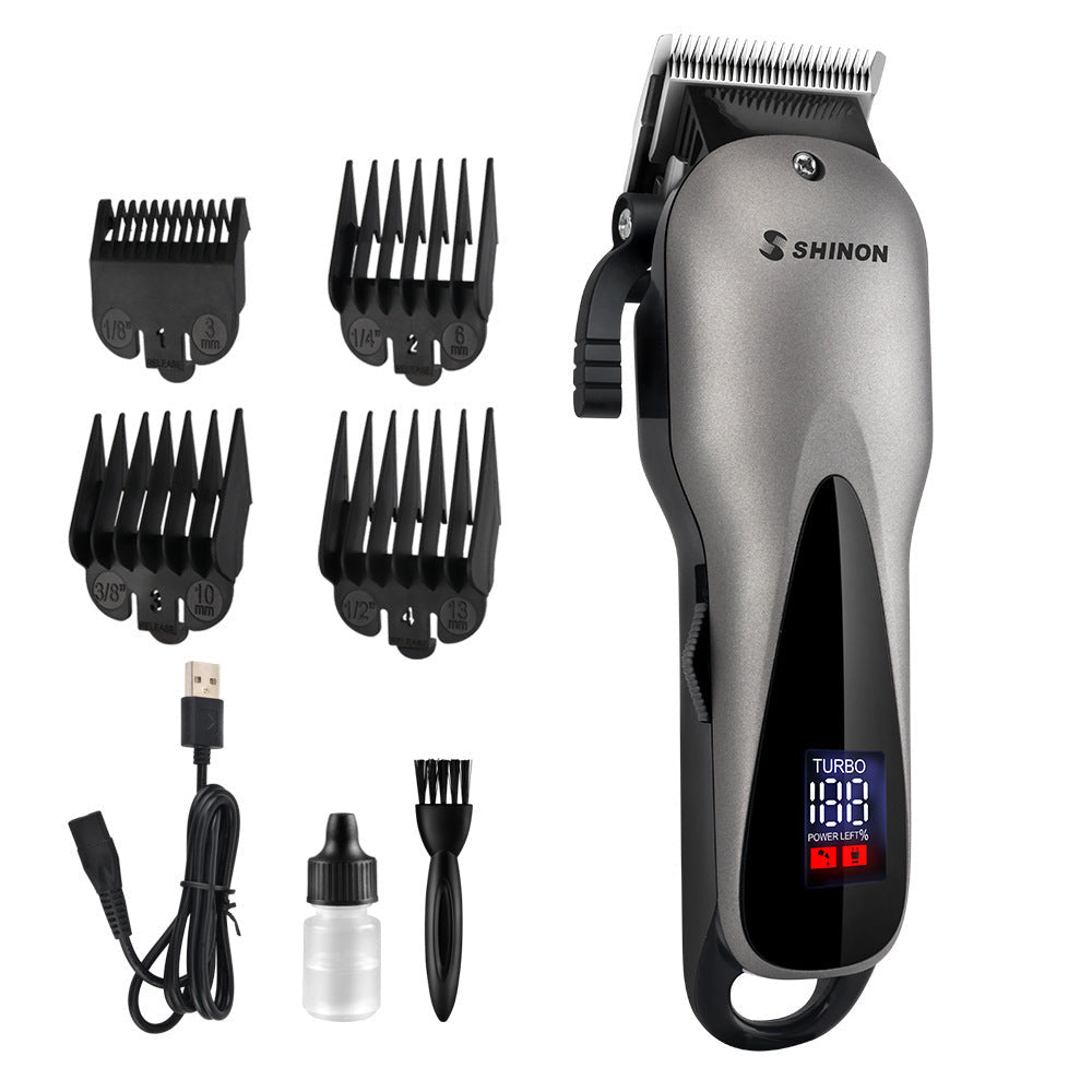 Cross-border new LED electric clipper rechargeable electric clipper bald head push white haircut oil head gradient graffiti hair clipper