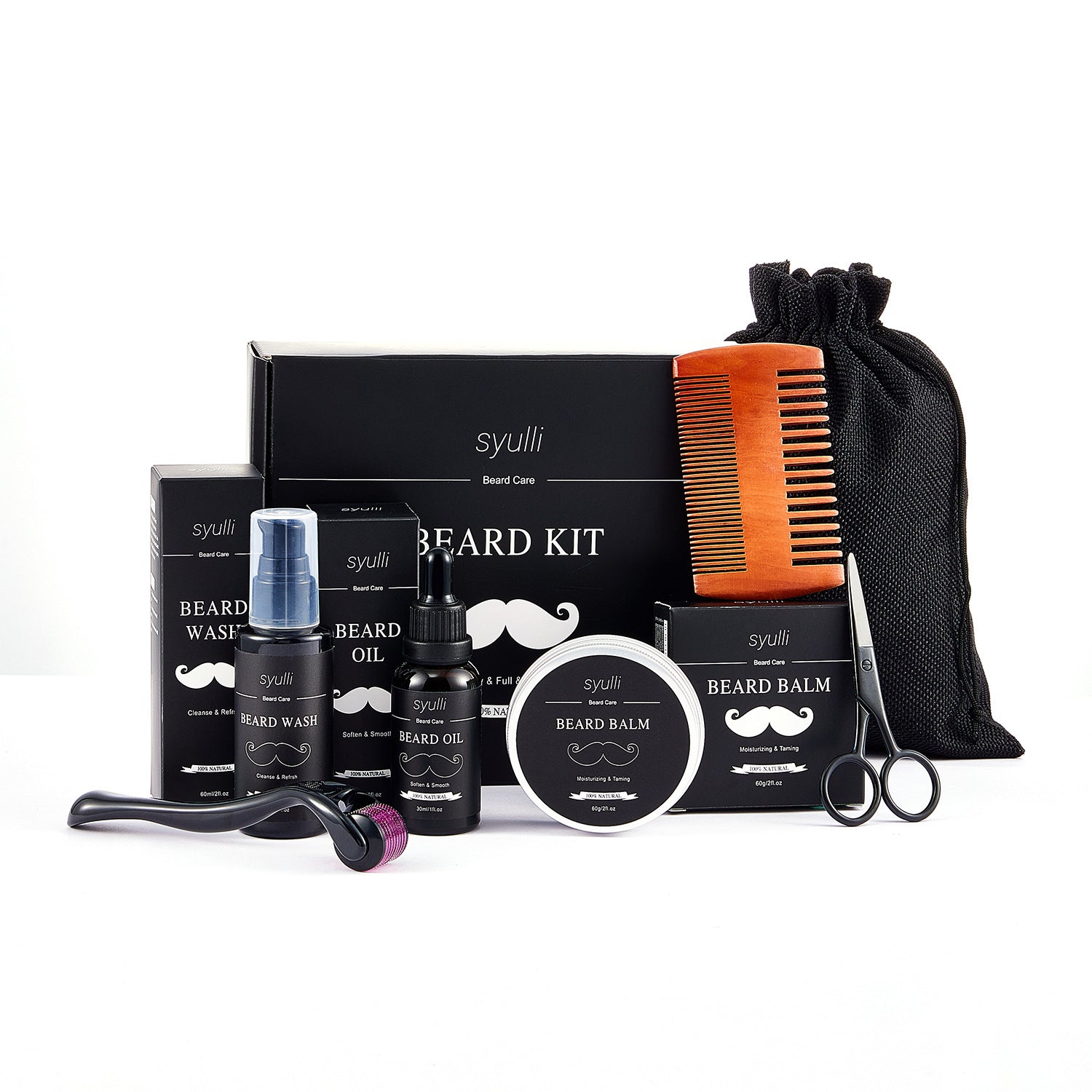 Cross-border e-commerce men's beard set, shaving cream, men's skin care products, moisturizing growth gift box, foreign trade seven-piece set