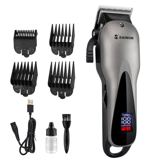 Cross-border new LED electric clipper rechargeable electric clipper bald head push white haircut oil head gradient graffiti hair clipper
