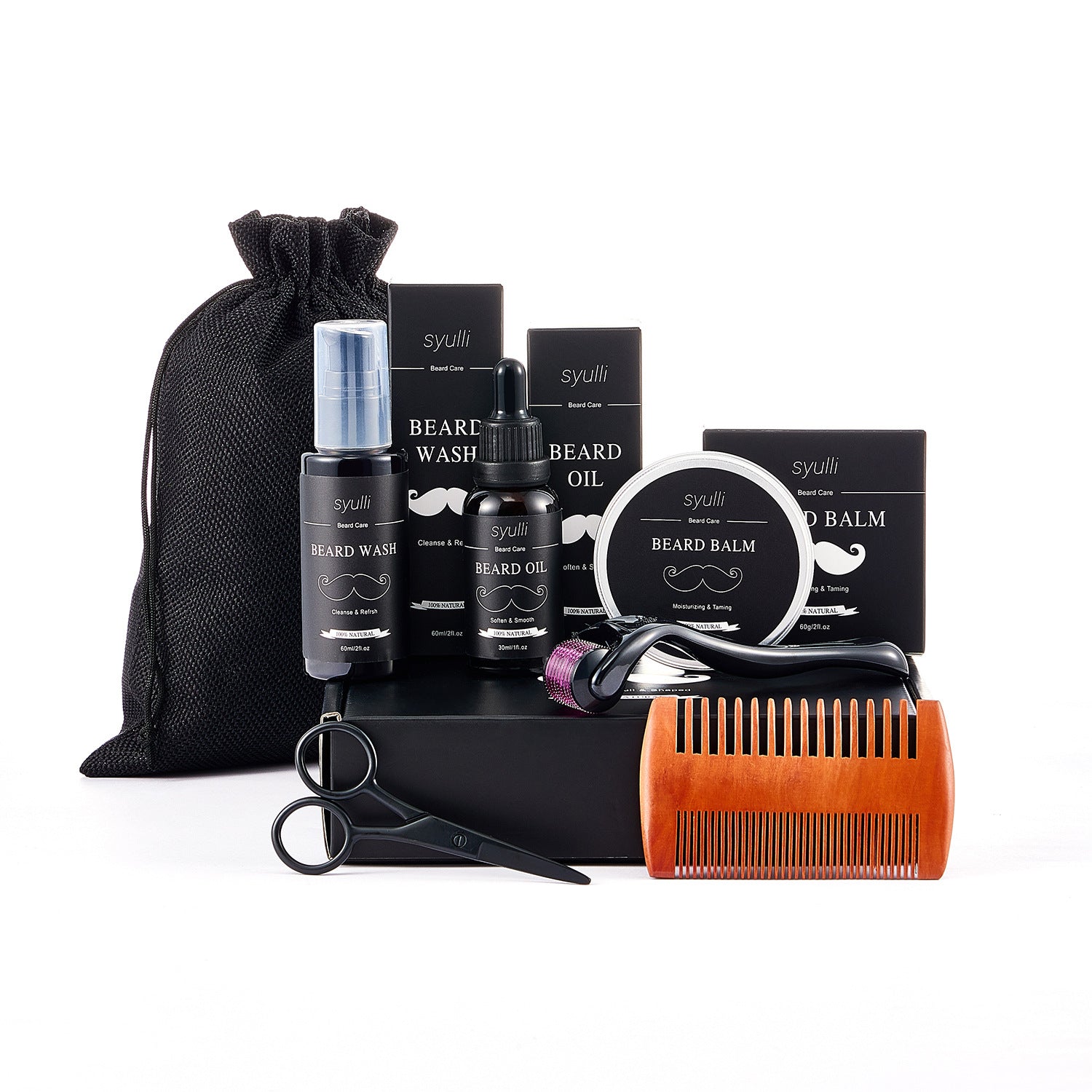 Cross-border e-commerce men's beard set, shaving cream, men's skin care products, moisturizing growth gift box, foreign trade seven-piece set