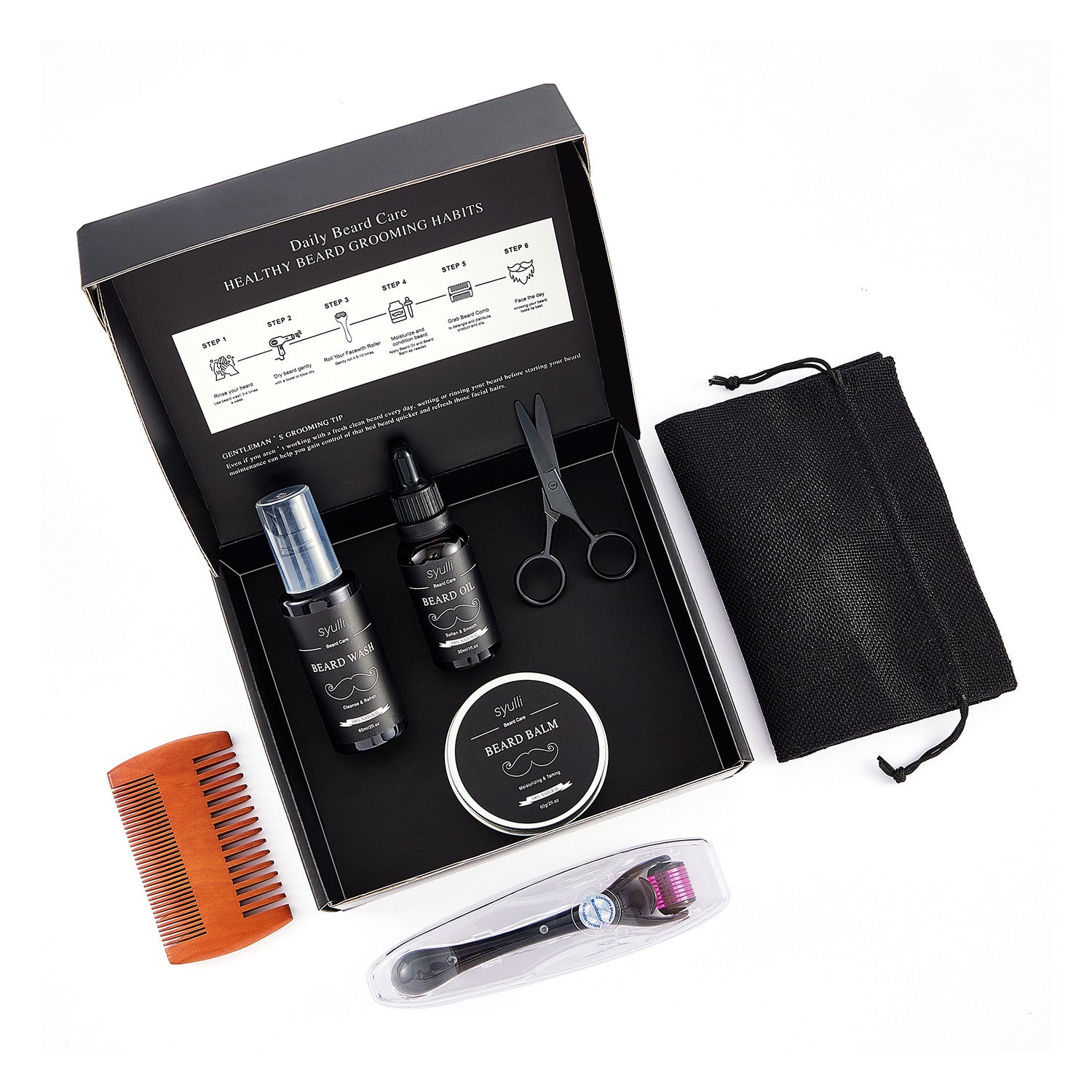 Cross-border e-commerce men's beard set, shaving cream, men's skin care products, moisturizing growth gift box, foreign trade seven-piece set