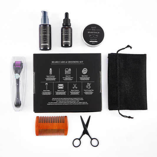 Cross-border e-commerce men's beard set, shaving cream, men's skin care products, moisturizing growth gift box, foreign trade seven-piece set